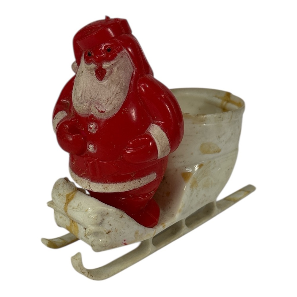 Vintage 1960s Rosbro Rosen Celluloid Santa White Sleigh Ornament Candy Container